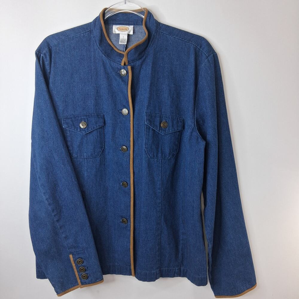 Talbots Button Front Blue Denim Jacket Blazer Top Women's Large 100% Cotton‎